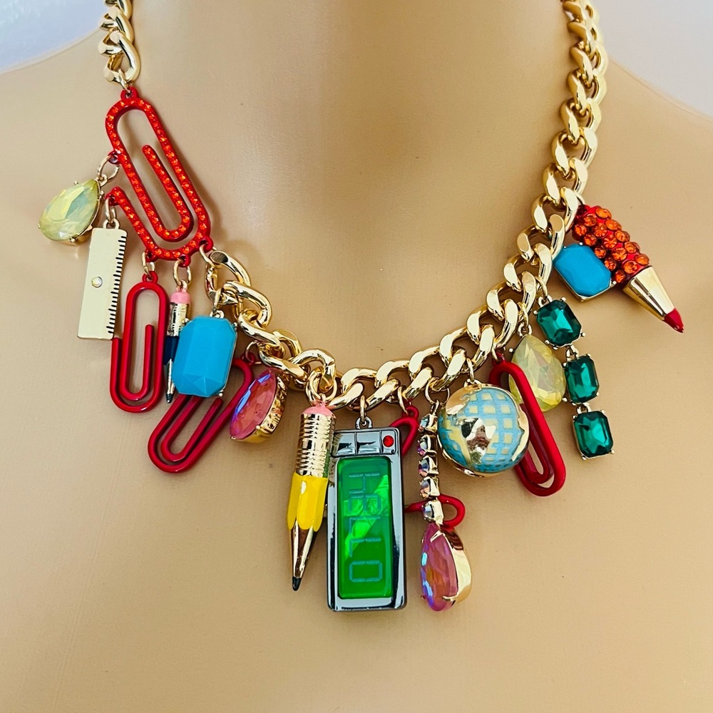 New Betsey Johnson Faux Stone Back To School Statement Necklace - Picture 6 of 8